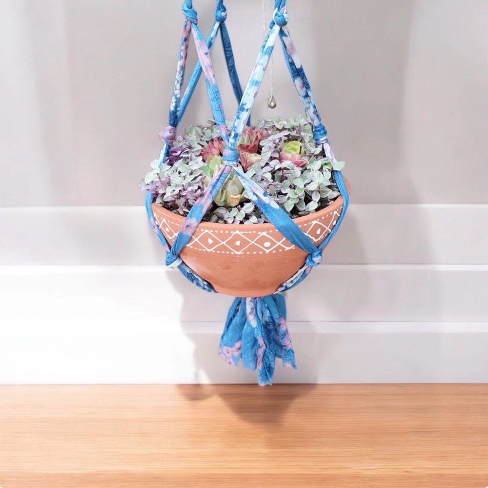 SARI Plant Hangers - Upcycled Sari Fabric BLUE